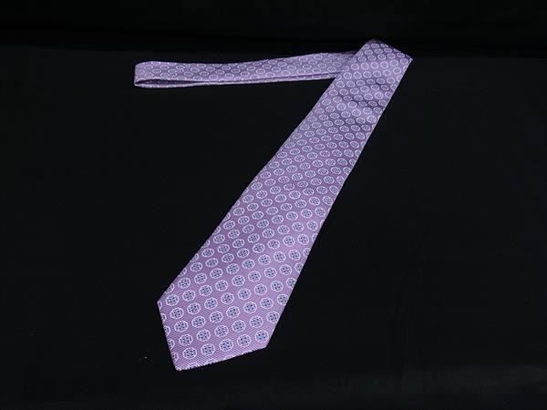 ■新品同様■  LUIGI BORRELLI ルイジボレッリ シルク100％ 総柄 ネクタイ ビジネス メンズ 紳士 パープル系 BK8083