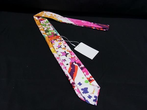 ■新品同様■ DSQUARED2 ディースクエアード コットン98％×ポリウレタン×2％ ネクタイ メンズ ホワイト系×マルチカラー BK8170