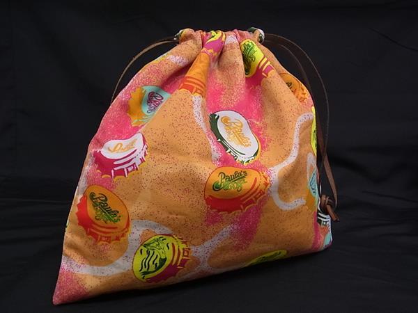 ■新品同様■ LOEWE ロエベ キャンバス×レザー 総柄 巾着型 ポーチ マルチケース 小物入れ オレンジ系×マルチカラー BK9143