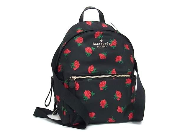 ■新品■未使用■ kate spade ケイトスペード キャンバス バラ柄 リュックサック バックパック デイパック ブラック系 BL2667