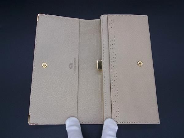 ■極美品■ VALENTINO GARAVANI ヴァレンティノ ガラヴァーニ レザー がま口 二つ折り 長財布 ウォレット ベージュ系 BL3529