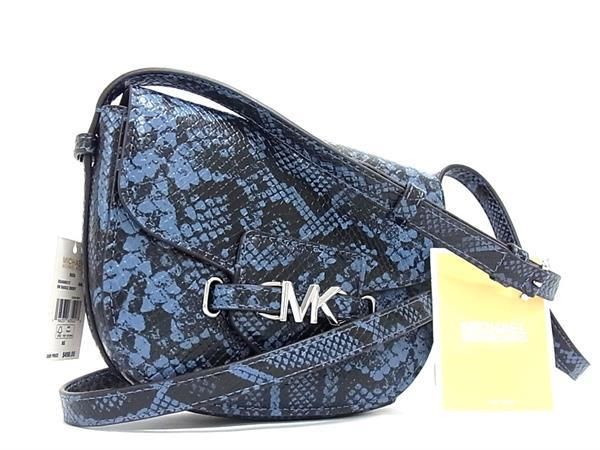 ■新品■未使用■ MICHAEL KORS マイケルコース パイソン型押しレザー ショルダーバッグ クロスボディ ブラック系×ブルー系 BL3757