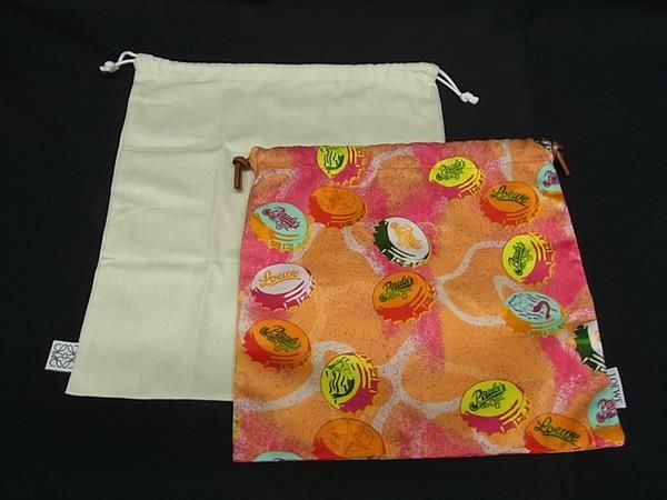 ■新品■未使用■ LOEWE ロエベ パウラズ イビザ ドローストリングポーチ キャンバス 巾着型 マルチケース オレンジ系 BL4304