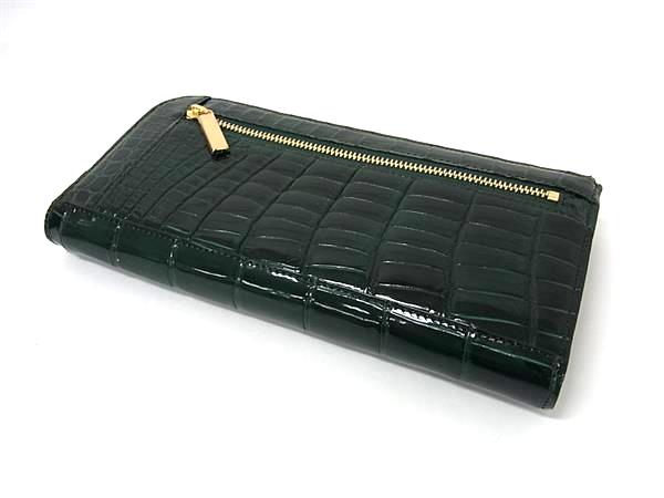 ■極上■本物■JRA公認■新品■未使用■ HALEINE アレンヌ クロコダイル L字ファスナー 長財布 ウォレット グリーン系 BL8648_1
