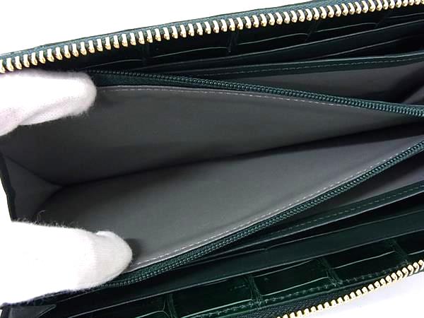 ■極上■本物■JRA公認■新品■未使用■ HALEINE アレンヌ クロコダイル L字ファスナー 長財布 ウォレット グリーン系 BL8648_3
