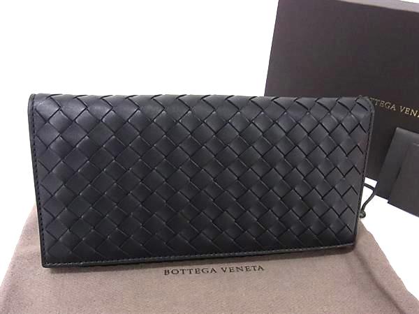 ■新品同様■ BOTTEGA VENETA ボッテガヴェネタ イントレチャート レザー 二つ折り 長財布 札入れ 小銭入れ ブラック系 BL8651
