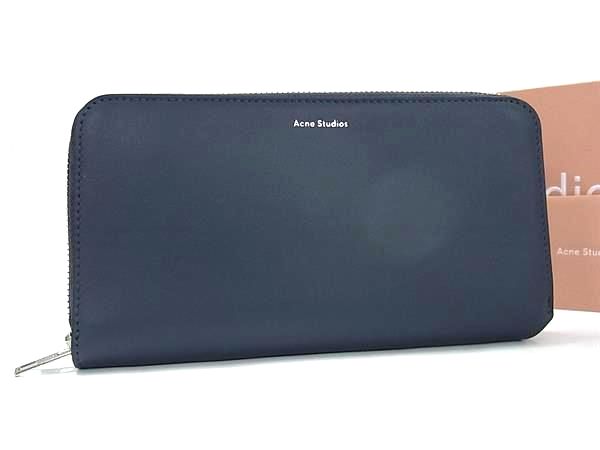 ■新品■未使用■ Acne studios アクネステュディオス レザー ラウンドファスナー 長財布 ウォレット ブルーグレー系 BM3796