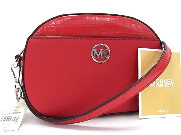 ■新品■未使用■ MICHAEL KORS マイケルコース クロコダイル型押しレザー チェーン クロスボディ ショルダー レッド系 BM4389