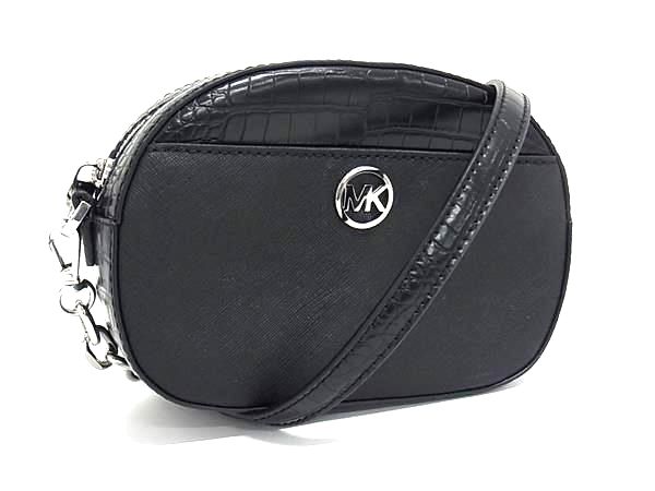 ■新品■未使用■ MICHAEL KORS マイケルコース レザー×クロコダイル型押しレザー ショルダーバッグ 斜め掛け ブラック系 BM4393