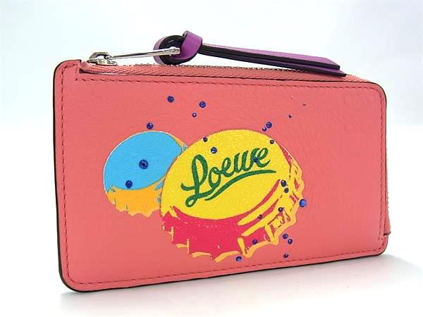 ■極美品■ LOEWE ロエベ アナグラム パウラズイビザ レザー 小銭入れ ケース カードケース カード入れ ピンク系 BM6930