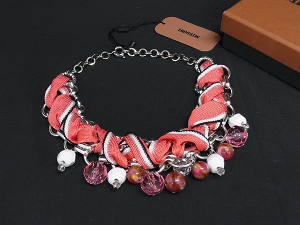 ■新品同様■ MISSONI ミッソーニ ストーン チェーン ネックレス ペンダント アクセサリー ピンク系×シルバー系 BM6939