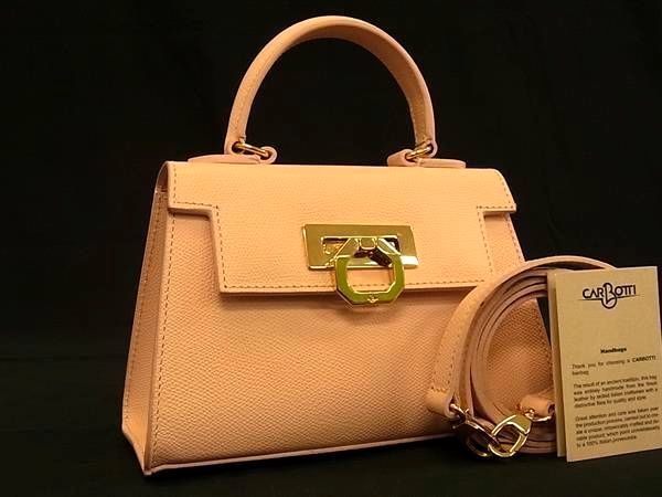■極美品■ CARBOTTI カルボッティ レザー 2WAY クロスボディ ショルダー ハンドバッグ 斜め掛け レディース コーラルピンク系 BM7495