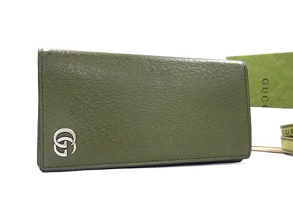 ■新品同様■ GUCCI グッチ GGマーモント レザー 二つ折り 長財布 ウォレット 札入れ メンズ グリーン系×シルバー系 BM8785