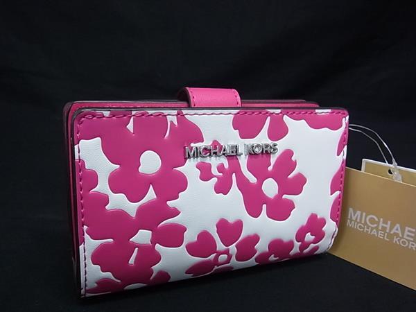 ■新品■未使用■ MICHAEL KORS マイケルコース レザー フラワー 二つ折り 財布 ウォレット レディース ピンク系×ホワイト系 BM9637