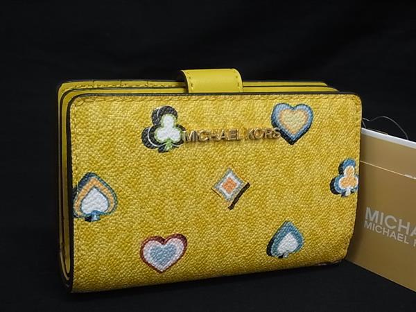 ■新品■未使用■ MICHAEL KORS マイケルコース トランプ柄 二つ折り 財布 ウォレット レディース イエロー系 BM9655
