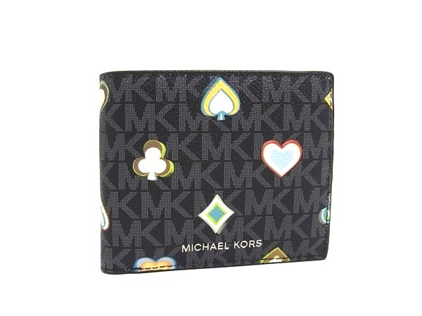 ■新品■未使用■ MICHAEL KORS マイケルコース  MK柄 PVC 二つ折り 財布 ウォレット 小銭入れ 札入れ レディース ブラック系 BM9703