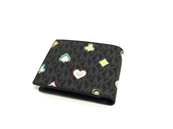 ■新品■未使用■ MICHAEL KORS マイケルコース  MK柄 PVC 二つ折り 財布 ウォレット 小銭入れ 札入れ レディース ブラック系 BM9703_1