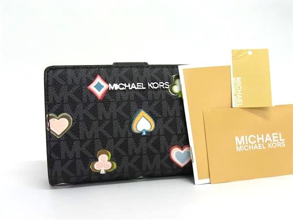 ■新品■未使用■ MICHAEL KORS マイケルコース  MK柄 PVC 二つ折り 財布 ウォレット 小銭入れ レディース  ブラック系 BM9712
