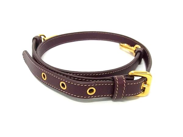 ■美品■ PRADA プラダ サフィアーノレザー バッグ用 ショルダーストラップ ショルダーベルト ボルドー系×ゴールド系 BM9928