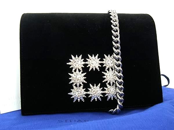 ■新品■未使用■STUART WEITZMAN スチュアート ワイツマン ベロア ラインストーン ショルダーバッグ レディース ブラック系 BN2173