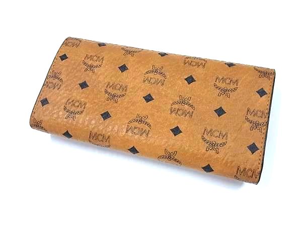 ■極美品■ MCM エムシーエム モノグラム ヴィセトス柄 レザー 三つ折り 長財布 ウォレット ブラウン系 BN4768_1