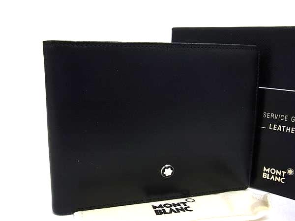 ■新品同様■ MONT BLANC モンブラン レザー 二つ折り 財布 ウォレット 札入れ カード入れ メンズ レディース ブラック系 BN5393