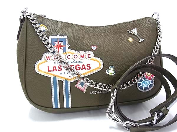 ■新品■未使用■ MICHAEL KORS マイケルコース CARMELA レザー 2WAY ハンドバッグ ショルダー 肩掛け 斜め掛け カーキ系 BN9543