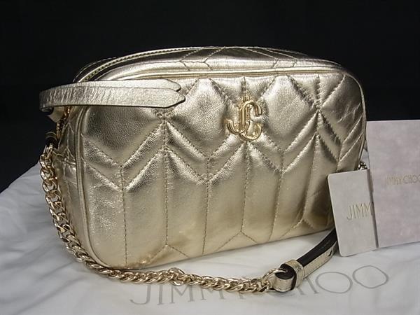 ■極美品■ JIMMY CHOO　ジミーチュウ JCロゴ レザー クロスボディ ショルダーバッグ 肩掛け レディース ゴールド系 BP0452