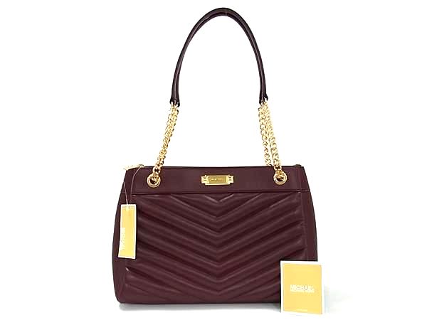 ■新品■未使用■ MICHAEL KORS マイケルコース レザー トートバッグ ショルダーバッグ 肩掛け ボルドー系×ゴールド系 BP1097
