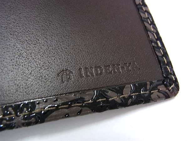 ■新品同様■ INDEN-YA 印傳屋 インデンヤ アデヤ 鹿革 漆塗り 花柄 三つ折り 長財布 ウォレット  レディース ブラック系 BP1132_6