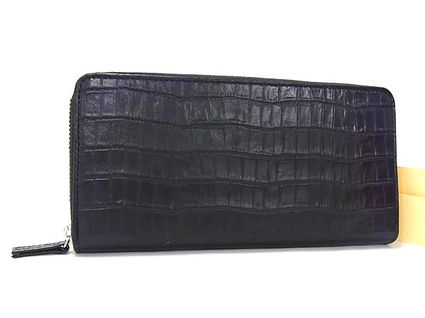 ■新品■未使用■ PRARE プレリー クロコダイル型押しレザー ラウンドファスナー 長財布 ウォレット メンズ ブラック系 BP1140