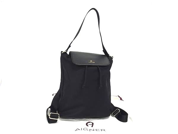 ■新品■未使用■ AIGNER アイグナー ナイロンキャンバス×レザー 2WAY ハンドバッグ リュックサック デイパック ブラック系 BP1495