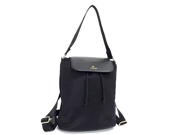 ■新品■未使用■ AIGNER アイグナー ナイロンキャンバス×レザー 2WAY リュックサック ハンドバッグ ブラック系 BP1503
