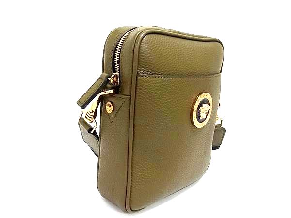 ■新品同様■ VERSACE ヴェルサーチ メデューサ レザー ショルダーバッグ クロスボディ メンズ レディース カーキ系 BP2405_1