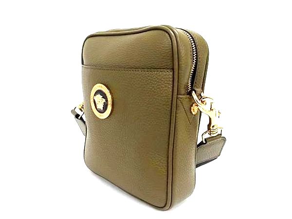 ■新品同様■ VERSACE ヴェルサーチ メデューサ レザー ショルダーバッグ クロスボディ メンズ レディース カーキ系 BP2405_2