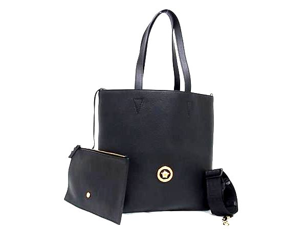 ■新品■未使用■ VERSACE ヴェルサーチ メデューサ レザー ポーチ付き 2WAY トートバッグ ショルダー 斜め掛け ブラック系 BP2409