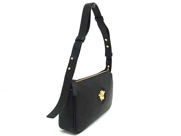 versace ショルダーバッグ メデューサ 未使用級】VERSACE ヴェルサーチ メデューサ 黒革 ショルダーバッグ 金