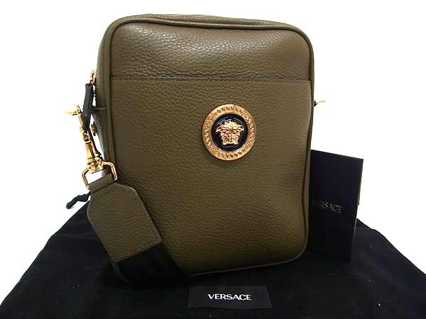 ■新品■未使用■ VERSACE ヴェルサーチ メデューサ レザー クロスボディ ショルダーバッグ ポシェット カーキ系 BP2895