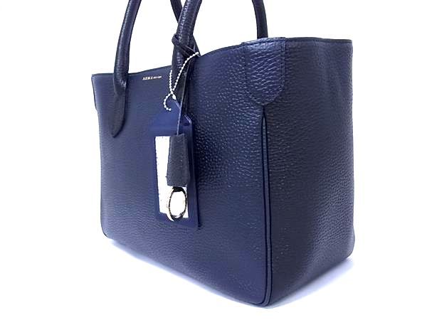 A.D.M.J トートバッグ　ハンドバッグ　レザー　本革極美品ネイビー　A4対応 A.D.M.J ハンドバッグ ネイビー ADMJ 】ネイビー レザー ビジネス