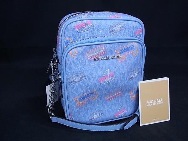 ■新品■未使用■ MICHAEL KORS マイケルコース 35T5STVC2I JET SET TRAVEL MK柄 PVC ショルダーバッグ 斜め掛け ブルー系 BP6394