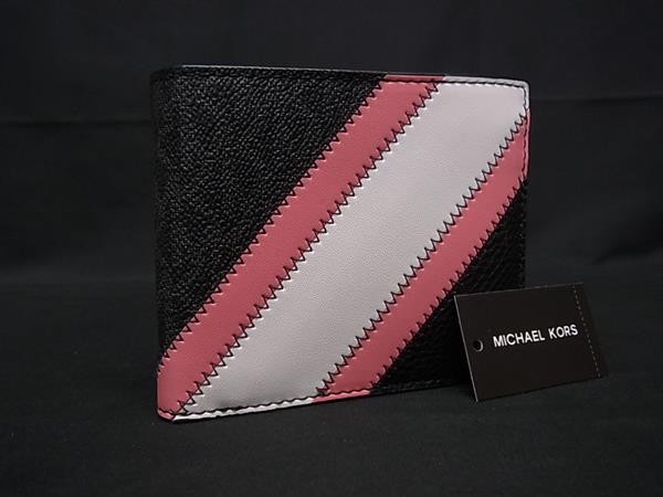 ■新品■未使用■ MICHAEL KORS マイケルコース 36R3LCOF3U MK柄 PVC×レザー 二つ折り 財布 ウォレットブラック系 BP6416
