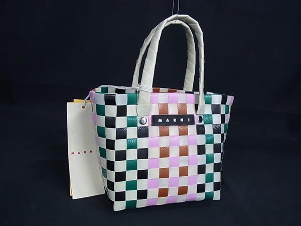 ■新品同様■ MARNI マルニ  マーケット フラワーカフェ ポリプロピレン ハンドバッグ トート アイボリー系×マルチカラー BP6421