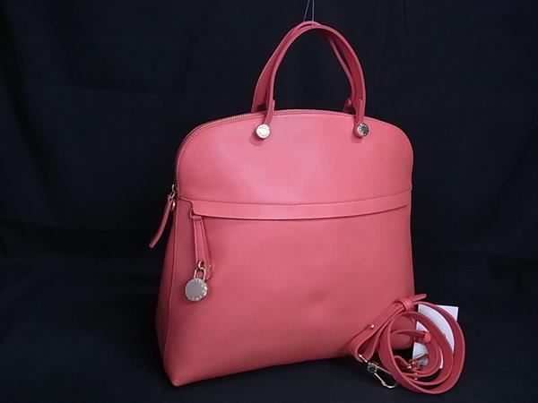■新品同様■ FURLA フルラ パイパー レザー 2WAY ハンドバッグ ショルダー 斜め掛けかばん レディース コーラルオレンジ系 BP6423