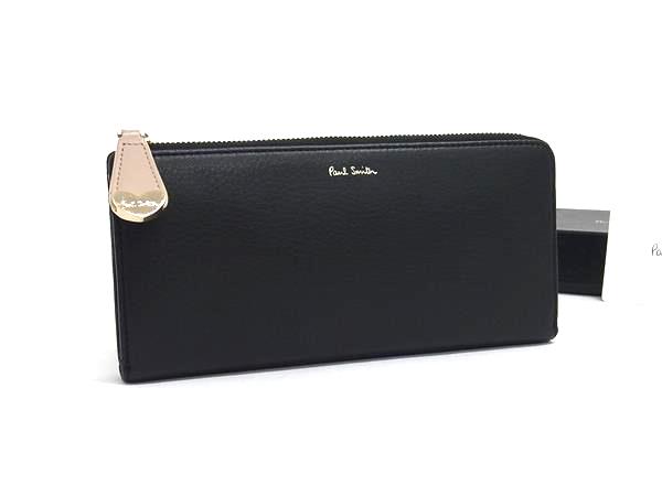 ■極美品■ Paul Smith 極点スミス なめし革 ハート形 L字ジッパー 長紙入れ ウォレット 御釣り入れ 紙入れ 黒いこと系 BP6563