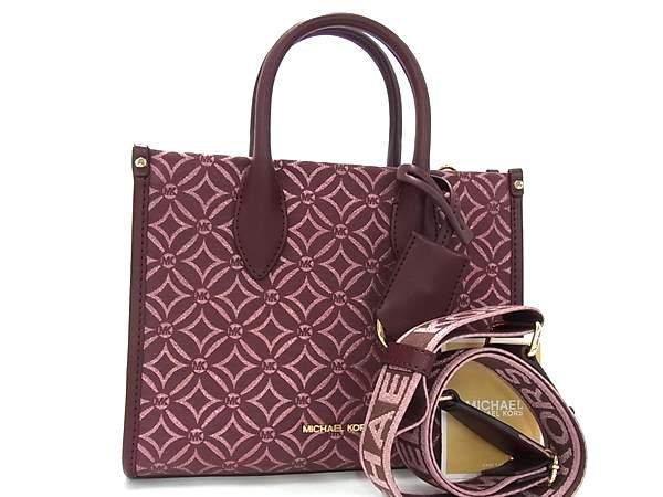 ■新品■未使用■ MICHAEL KORS マイケルコース キャンバス×レザー 総柄 2WAY ショルダーバッグ ハンドバッグ ボルドー系 BP7099