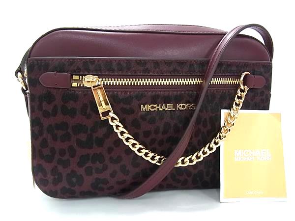 ■新品同様■ MICHAEL KORS マイケルコース  ハラコ レオパード ショルダーバッグ クロスボディ ボルドー系×ブラック系 BP7106