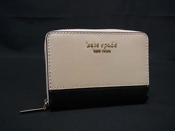 ■新品■未使用■ kate spade ケイトスペード レザー カードケース カード入れ 名刺入れ ライトベージュ系×ブラック系 BP7118