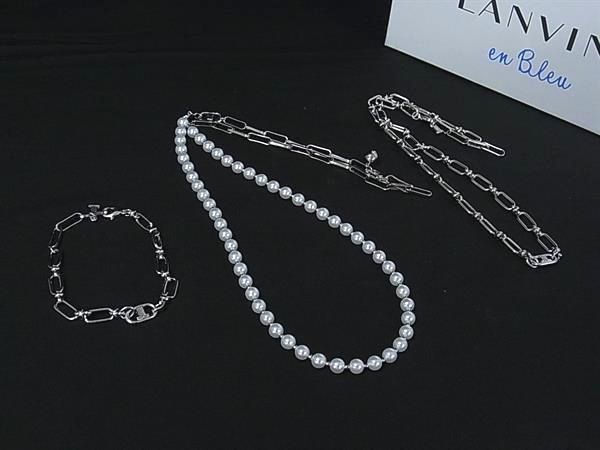 ■新品同様■ LANVIN en Bleu ランバンオンブルー パール ネックレス ブレスレット アクセサリー 3点セット シルバー系 BP7828