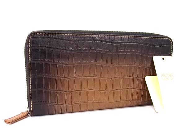 ■新品■未使用■ PRARE プレリー クロコダイル型押しレザー ラウンドファスナー 長財布 ウォレット ブラウン系×ブラック系 BP8726 □新品□未使用□ PRARE プレリー クロコダイル型押しレザー ラウンド