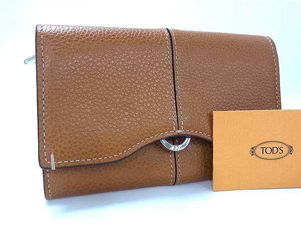 ■極美品■ TODS トッズ レザー 三つ折り 財布 ウォレット 札入れ 小銭入れ カード入れ レディース メンズ ブラウン系 BP9132